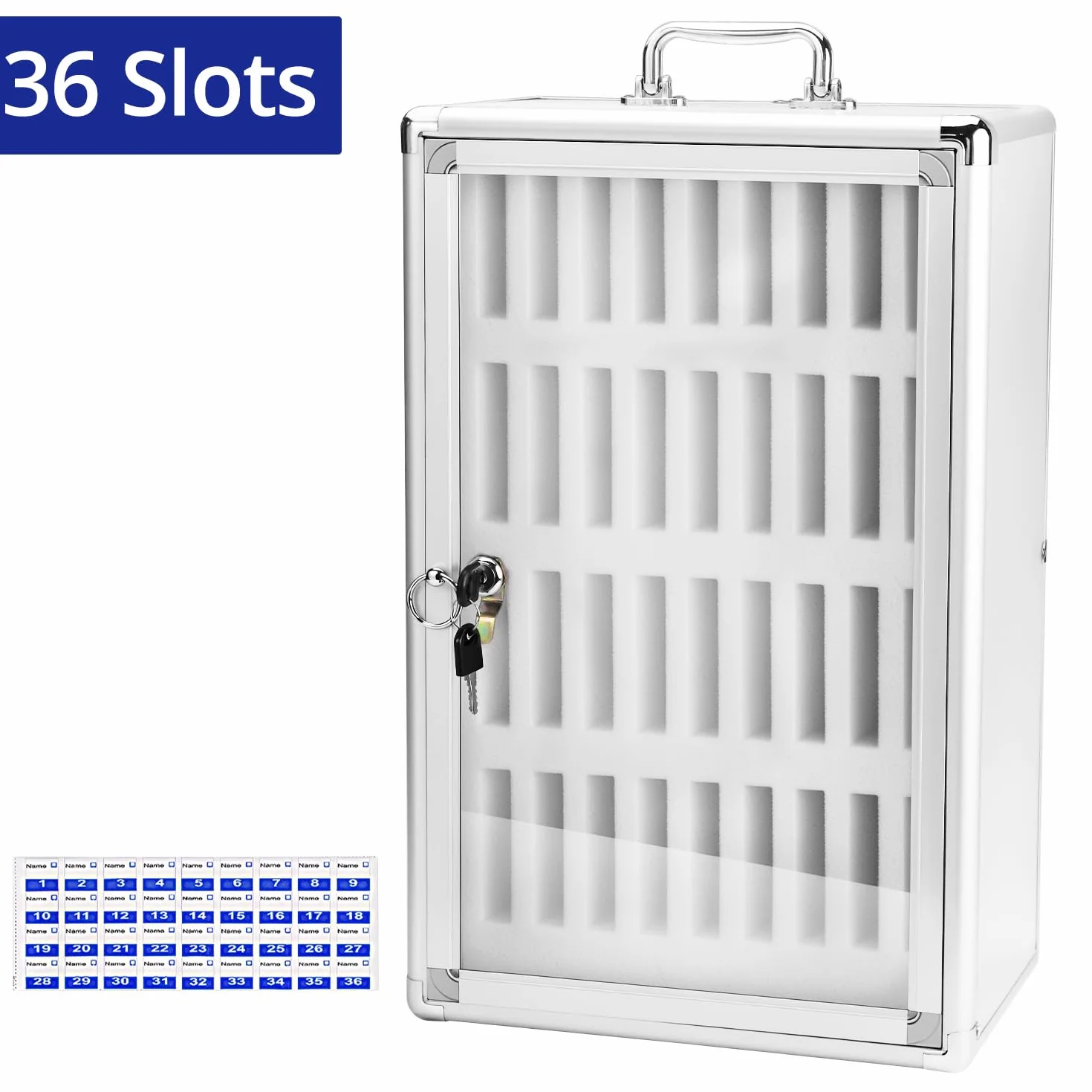 QWORK gabinete de almacenamiento para teléfono celular 36 ranuras montaje en mesa y pared caja fuerte con cerradura de seguridad