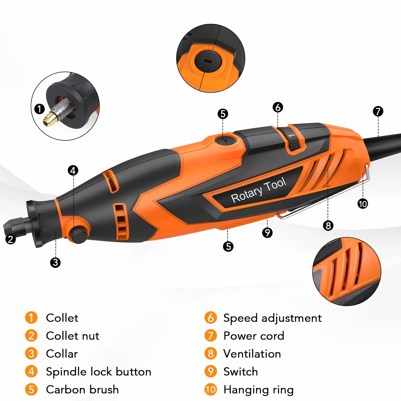 Juego de Mini Amoladora y Mini Taladros Electricos 212PCS, 6 Velocidades Ajustable, 8000-35000RPM - Tiene Las Funciones de Cortar, Grabar, Perforar, Esmerilar, Pulir