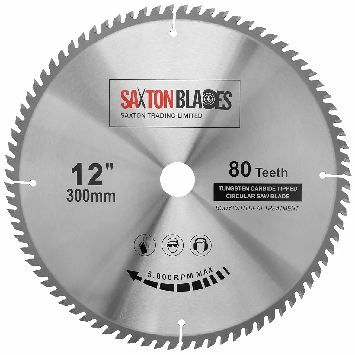 Saxton TCT - Hoja de sierra circular para madera, 300 mm x 30 mm x 80 T, para sierras Bosch, Makita, etc. Se adapta a sierras de 305 mm