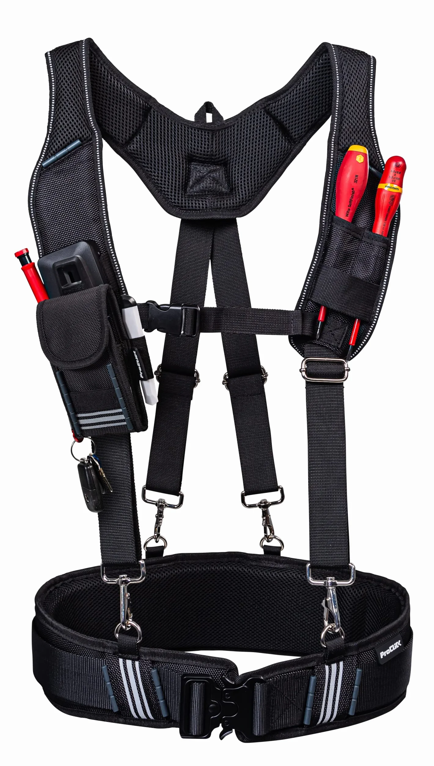 Wfix ProClick - Cintura profesional para herramientas en tejido sintético de alta resistencia BS Systems, empresa conjunta de Bosch Sortimo, Negro , Suspenders L/XL