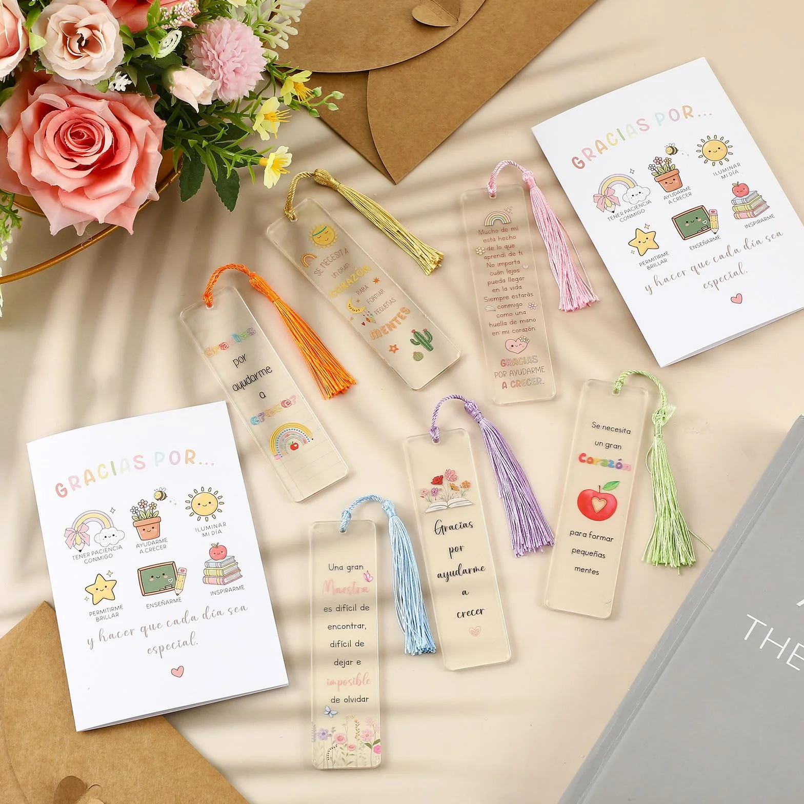 Tenare 6 Sets Regalos para Maestra Graduación Marcapáginas Profesor Tarjetas de Regalo Sobres Agradecimiento