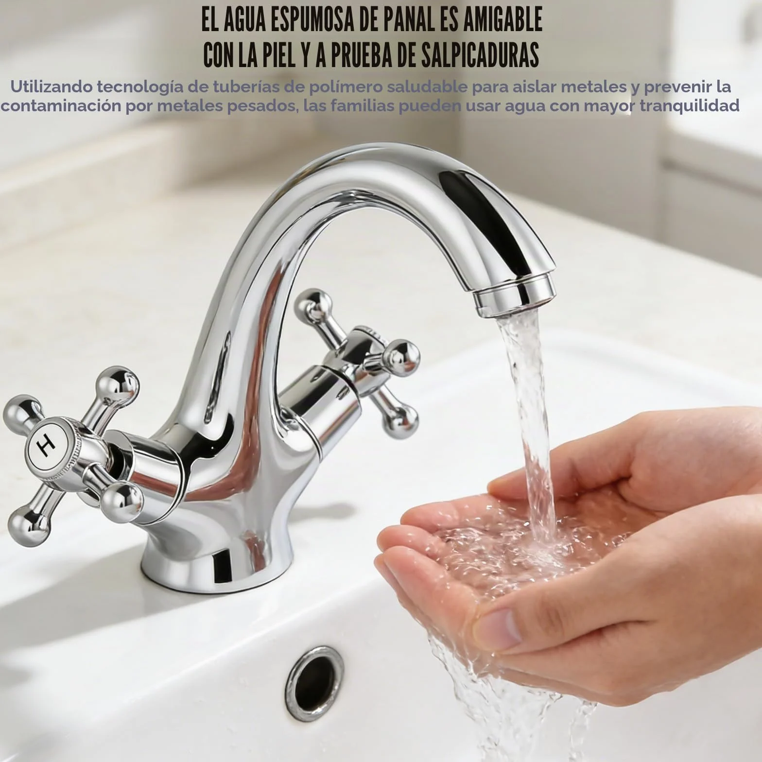 Grifo de baño, grifo mezclador de lavabo, grifo retro con dos asas, grifo de lavabo retro de 2 manijas, lavabo con caño altura 100 mm, 2 mangueras de 60 cm