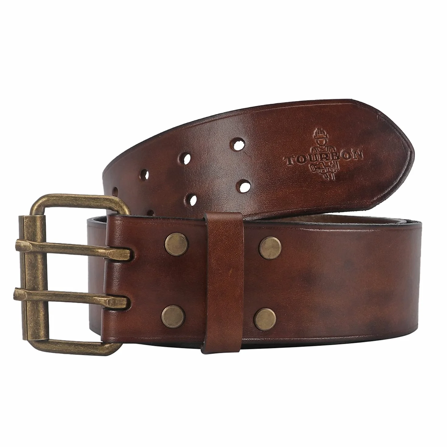 TOURBON - Cinturón de cuero vacuno de lujo para bricolaje, taller, bolsa de herramientas, correa de vaquero occidental para hombre