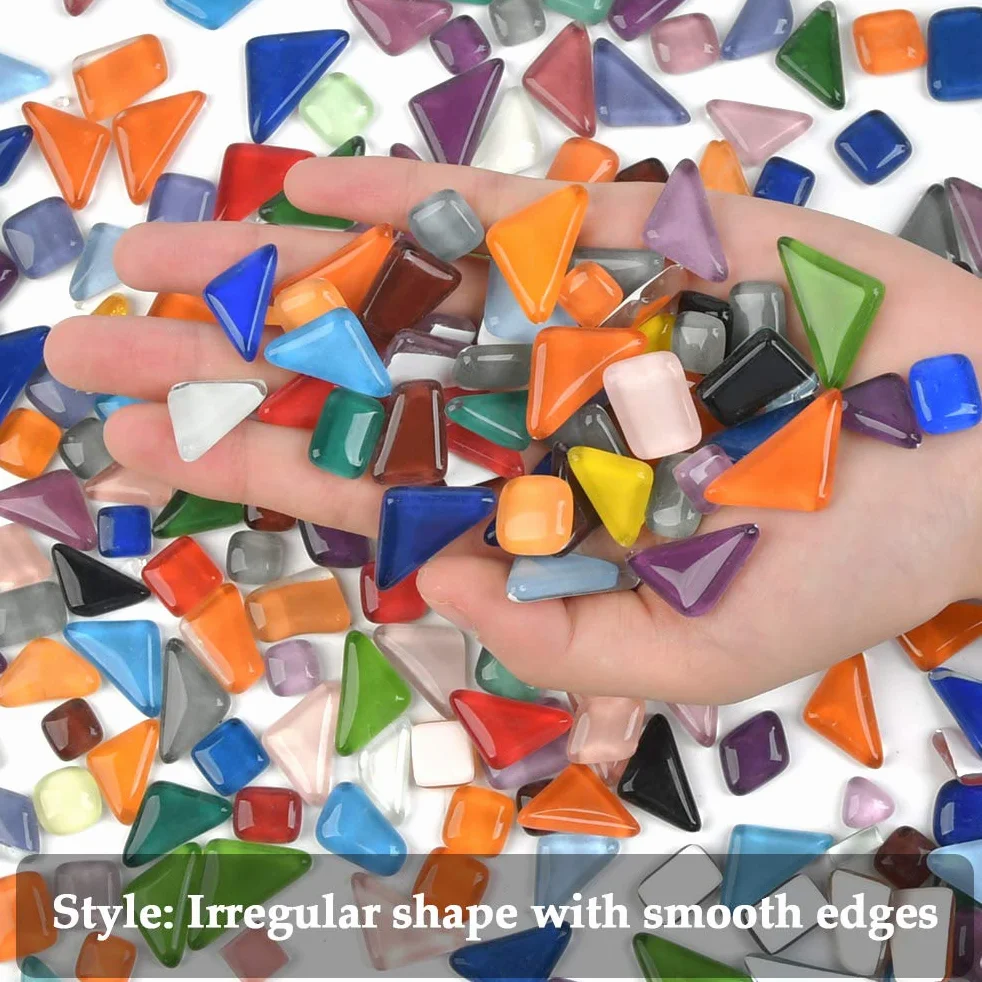 500 g piedras de mosaico de cristal, mosaico de cristal, forma irregular colorida poligonal – 500 g (aproximadamente 300 unidades). Ideal para trabajos, bricolaje