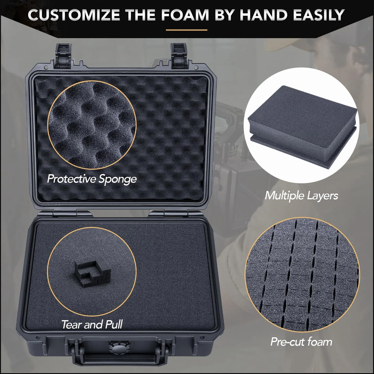 Lykus HC-2510 Maletín Estuche Case Impermeable con Espuma, Tamaño Interior 25x19x9,5cm, Adecuado para micrófono, Productos electrónicos y más
