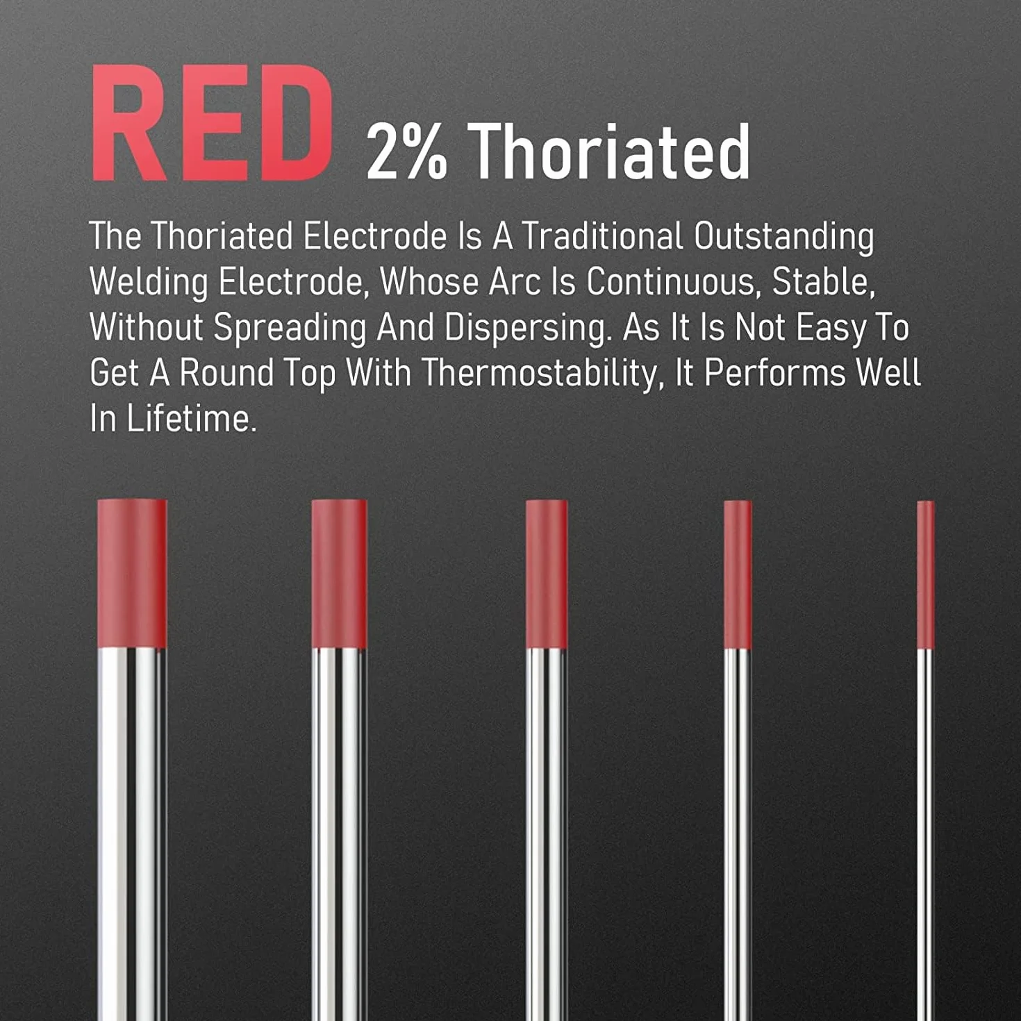 YESWELDER TIG Electrodo de Tungsteno 2% Toriado 1,6mm x 175mm (Rojo, WT20/EWTh-2) 10-pk