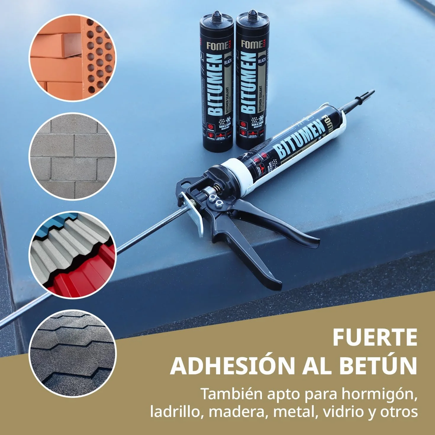 Sellador Bituminoso – Sella Filtraciones en Tejados y Canalones en Húmedo o Seco – Soporta de -50°C a +90°C – Se Adhiere a Betún, Cemento, Madera y Metal – 4 x 300 ml