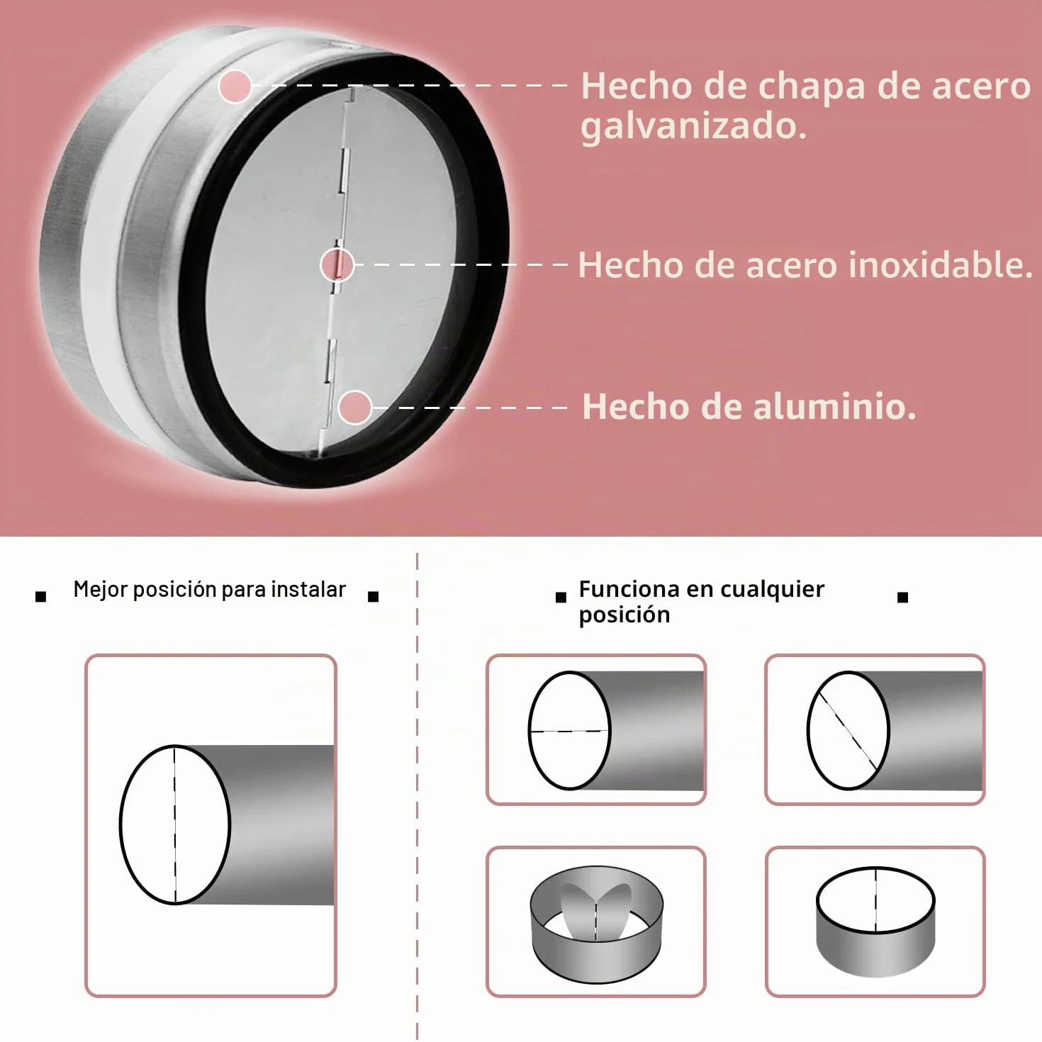WeCooper - Válvula antirretorno para campana extractora, DN150 mm, acero galvanizado, con solapas de aluminio de goma sellada