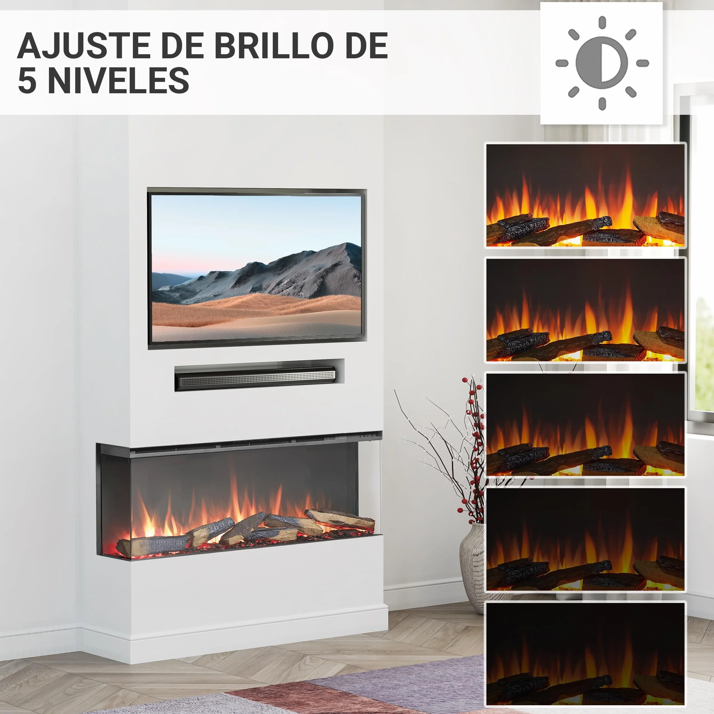 BALDERIA Athena 44 - Chimenea electrica empotrable, Calefactor bajo Consumo 1500W