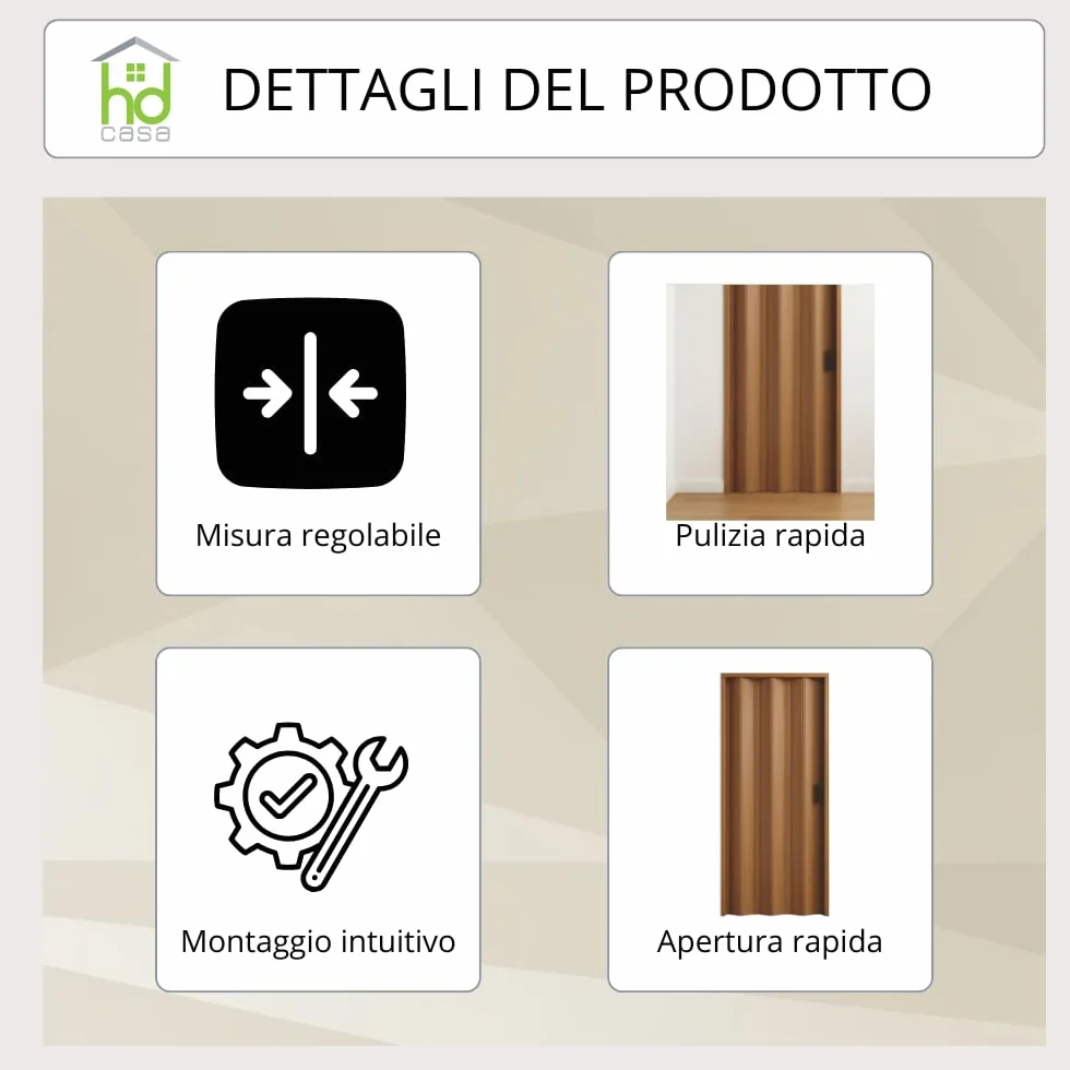 ROLLPLAST PINTO Puerta plegable interior PINTO, modelo estándar extra, en PVC, reversible y ajustable, para bricolaje, fabricada Italia, decoración del hogar, nogal, 83 x 214 cm