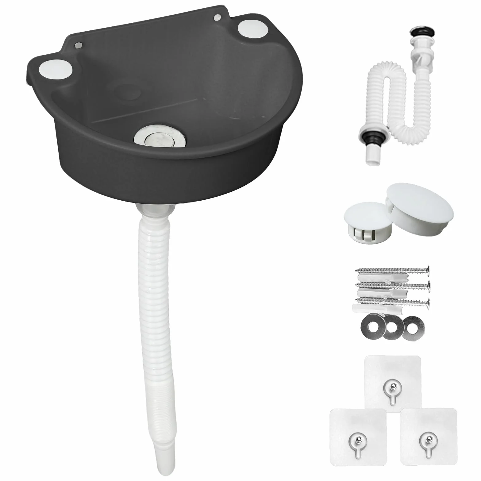 Fregadero de plástico simple con manguera y desagüe para garaje, sótano, taller, lavadero, cocina, fregadero exterior, lavabo de jardín (negro)