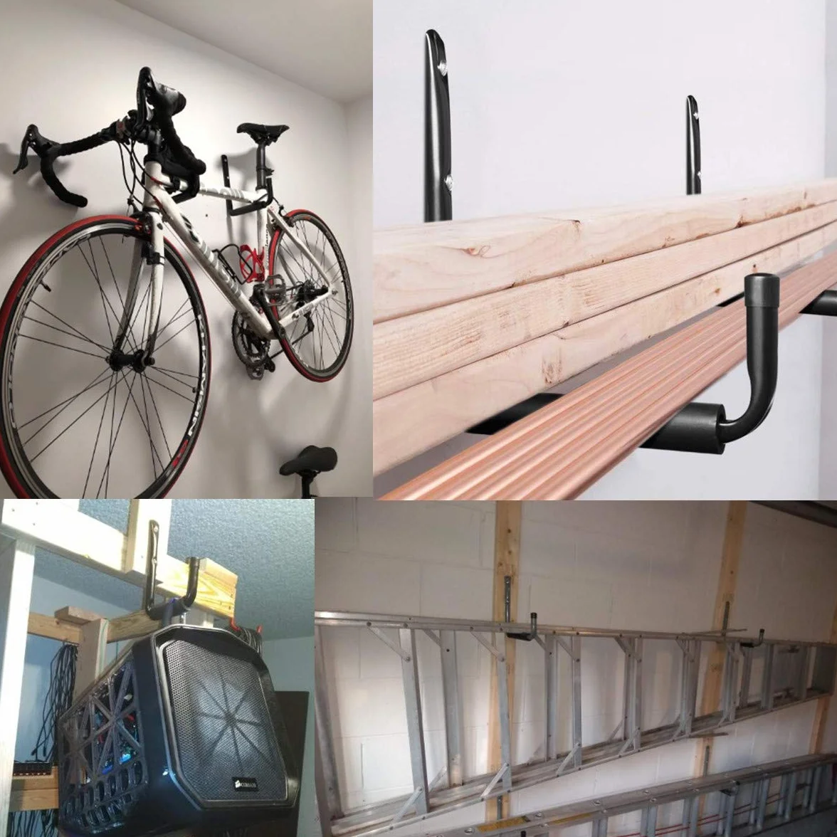 Ganchos para almacenamiento de garaje, 24 cm Bastidor utilitario de brazo jumbo, para herramientas de jardín, tablas de surf, sillas plegables