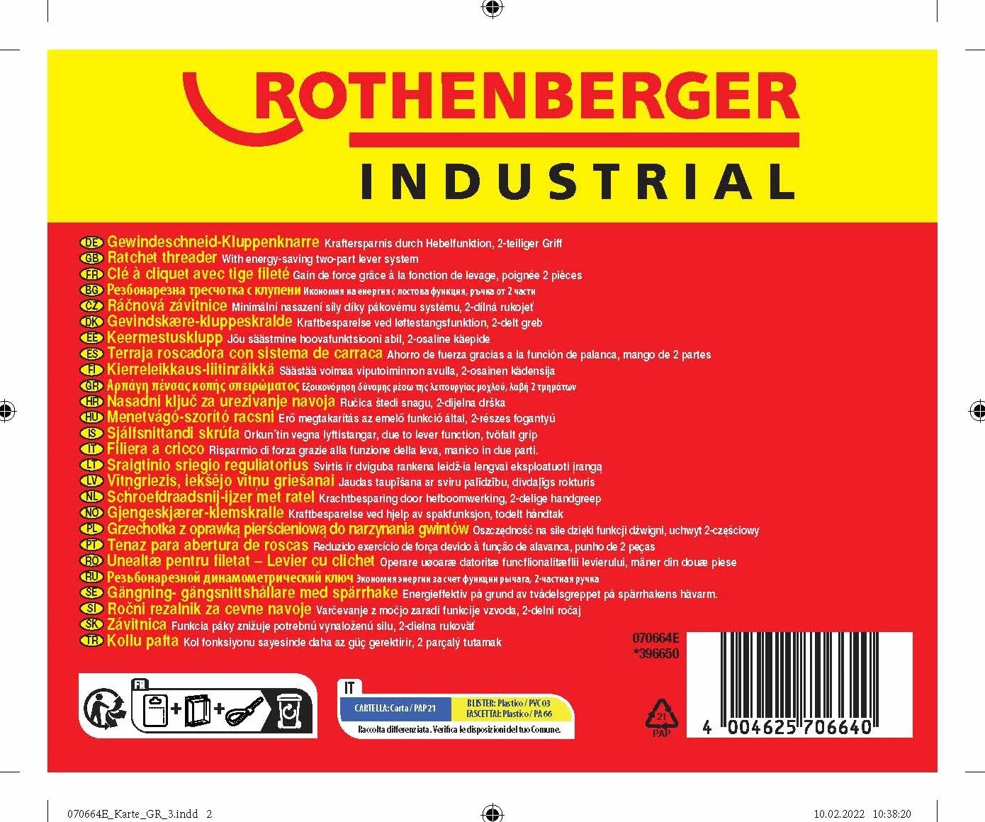 Rothenberger Industrial 070664E BSPT - Carraca de roscar (1/4-1-1/4", diámetro de la carra), color negro