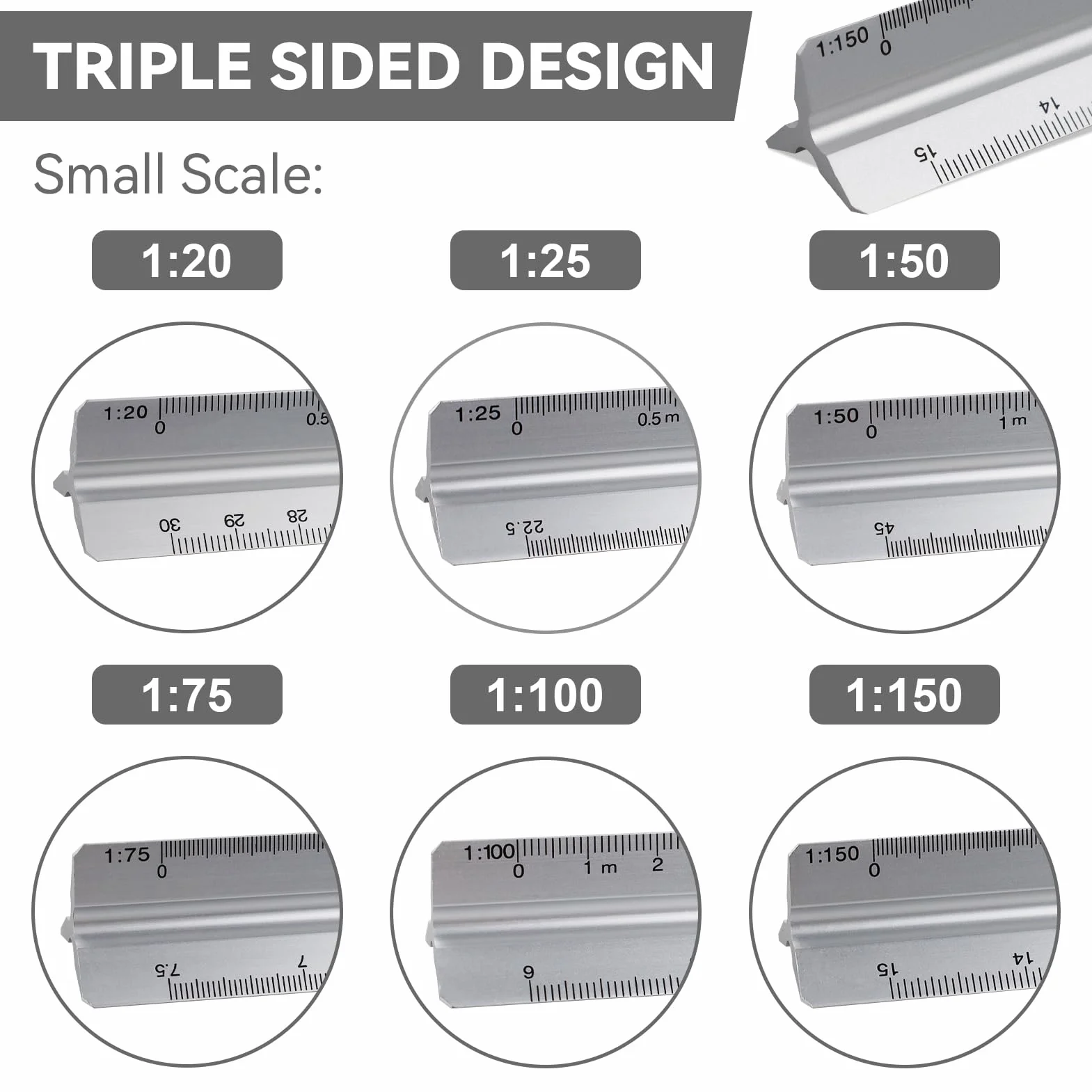 Regla Triangular Escalimetro 30 cm 1:150 Plata