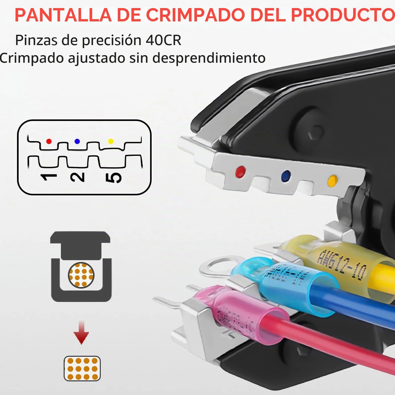 Crimpadora Terminales Eléctricos, 7 en 1 Alicates de Crimpado Profesional (0.5-35mm²), Herramienta Crimpado Solar MC4 para Terminales Aislados y No Negro