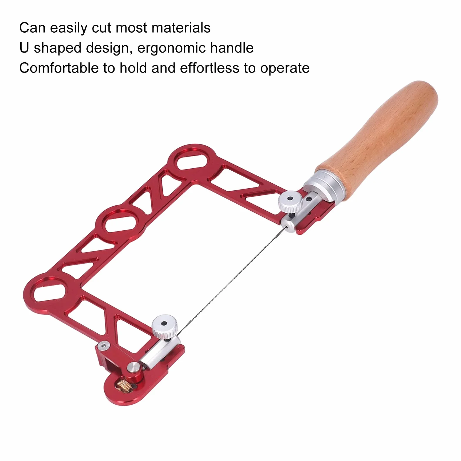 Mini sierra caladora PolyGen con marco en forma de U de 3 pulgadas y hojas de acero de aleación, una sierra caladora manual compacta con mango de madera para fabricación de joyas (4 pulgadas)