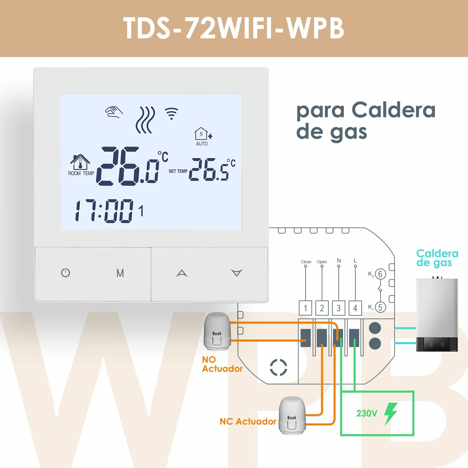 Termostato Caldera WiFi Beok Calefaccion de Gas Natural Agua.Programación Digital Inteligente Compatible con Alexa y Asistente de Google.Termostato Inalámbrico Integrado 3A TDS72-WIFI-WPB