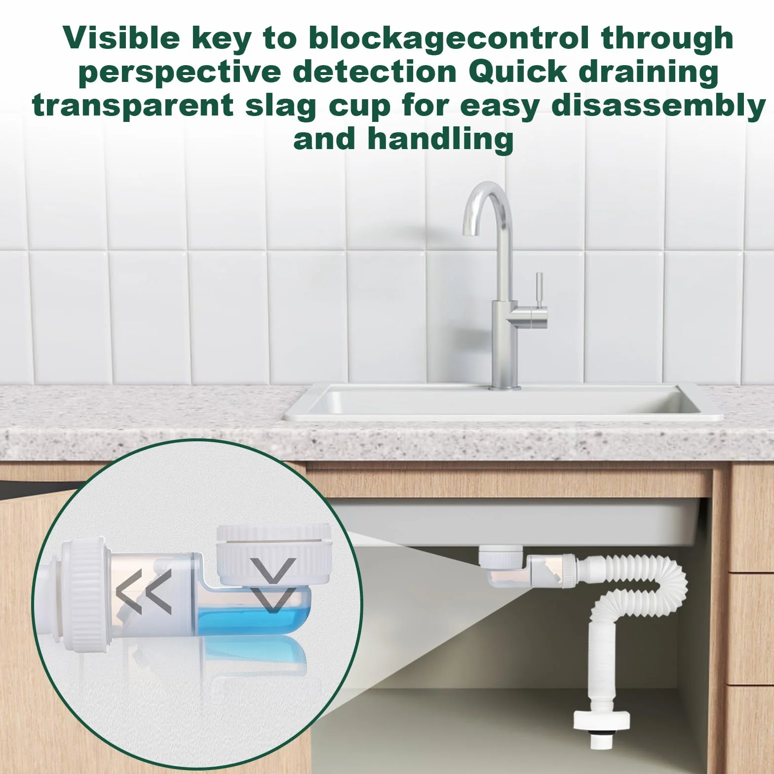 SI SEN Desague Lavabo Reemplazable, Sifon Cocina Fregadero con Manguera de Drenaje Flexible