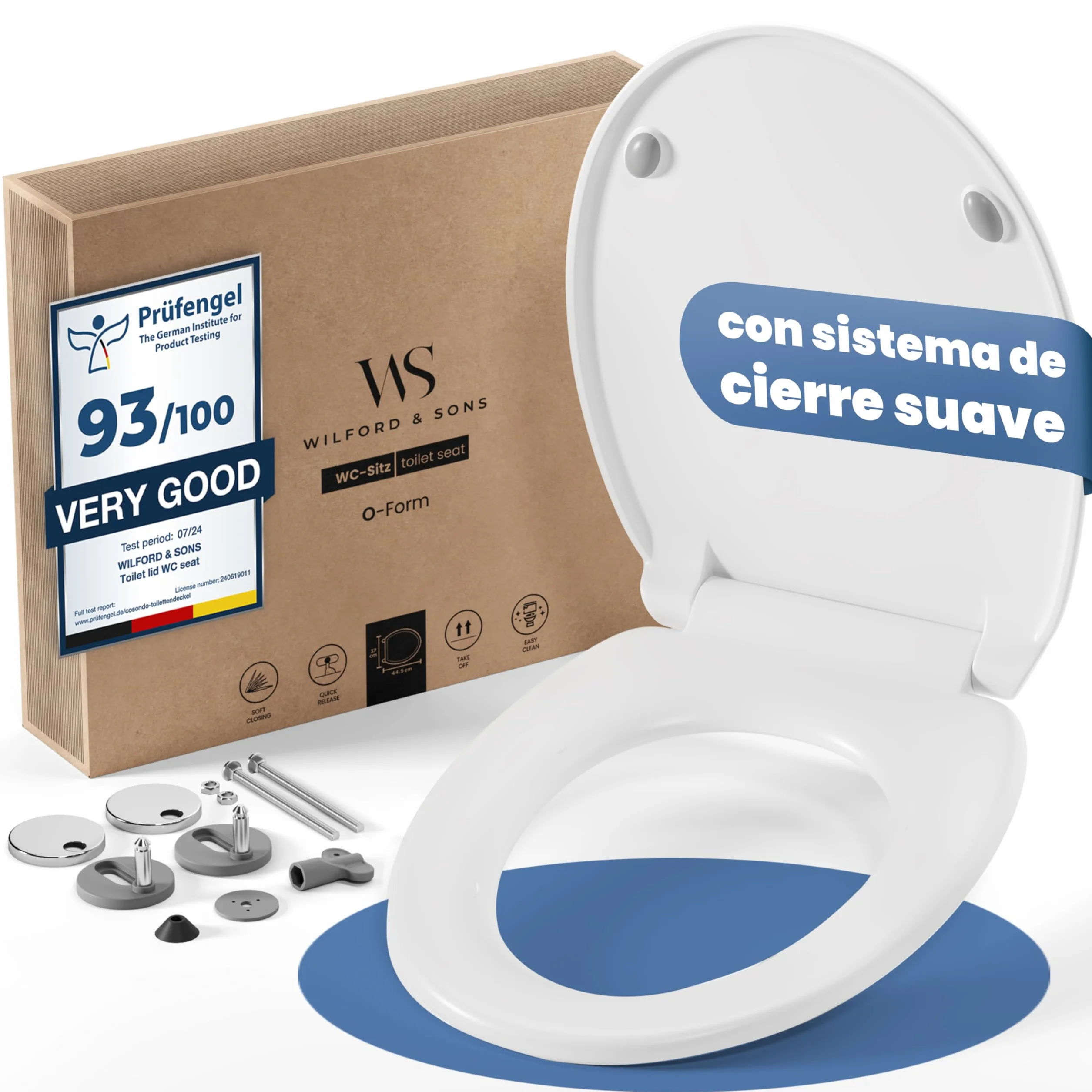 Wilford & Sons Tapa de Inodoro PREMIUM - Asiento WC con Cierre Suave - Tapa de Inodoro Forma O blanca - Asiento de Inodoro - Asiento de Toilette Desmontable - Limpieza Fácil - Duroplast