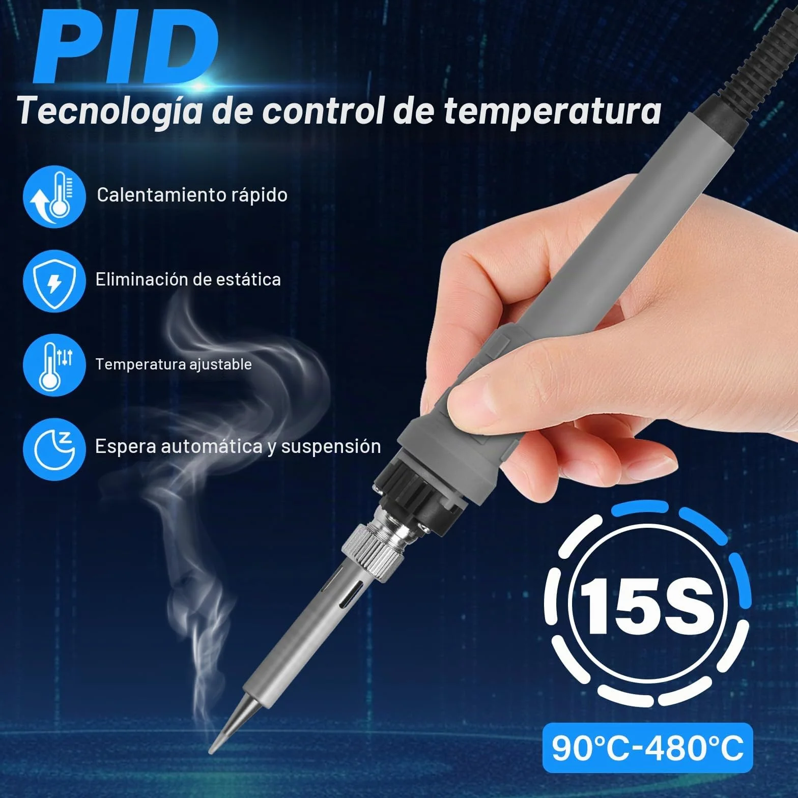 60W Estacion de Soldadura,Kit de Soldador,Estacion de Soldadura Estaño 90-480℃ Temperatura Ajustable con 6 PCS Punta Soldador,Soporte de Rodillo Extraíble