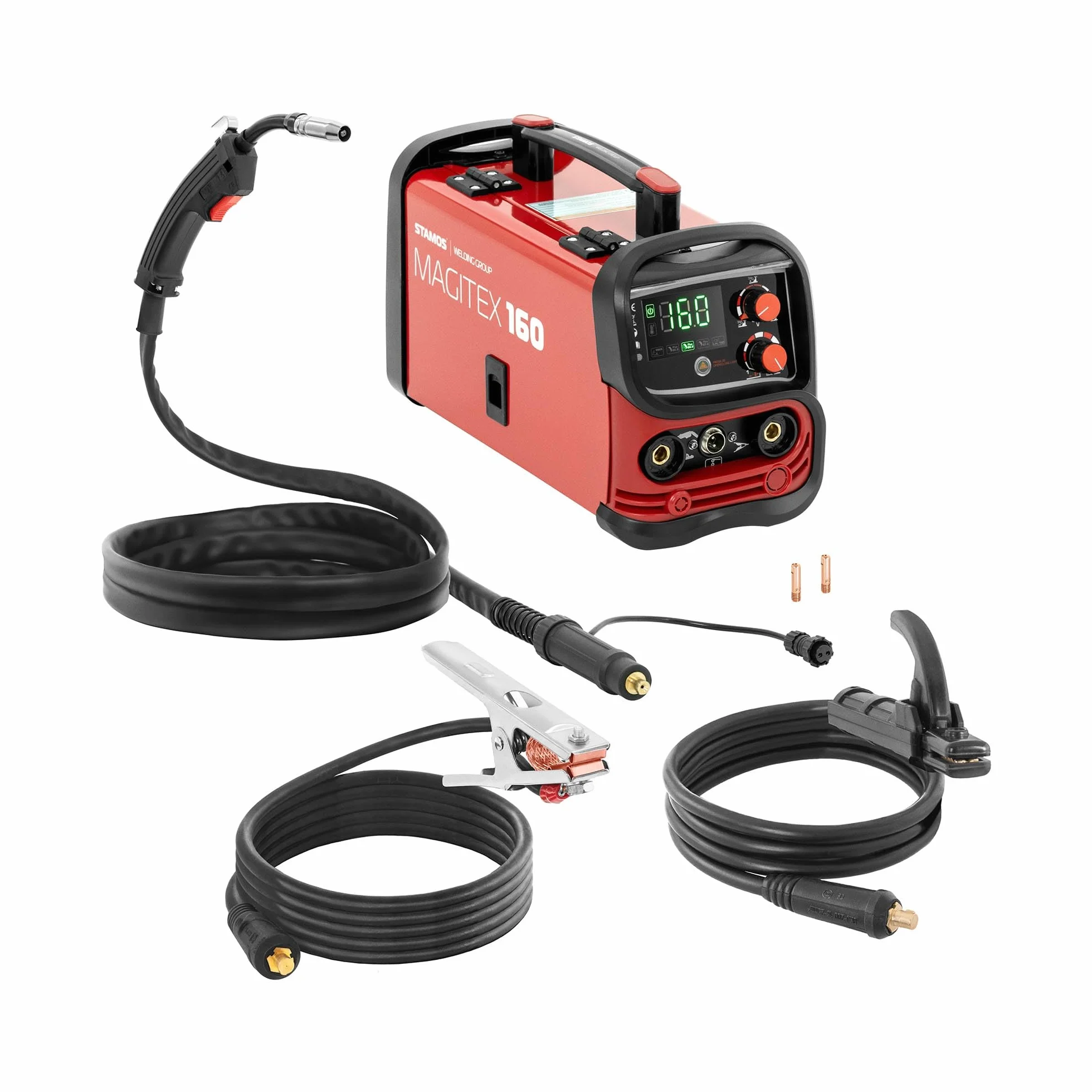 Stamos Germany MAGITEX 160 Soldadora de hilo tubular - 130 A - ciclo de trabajo: 60% - TIG Liftarc - MMA Soldador de hilo tubular Soldadora de hilo fundente Soldador MIG sin gas