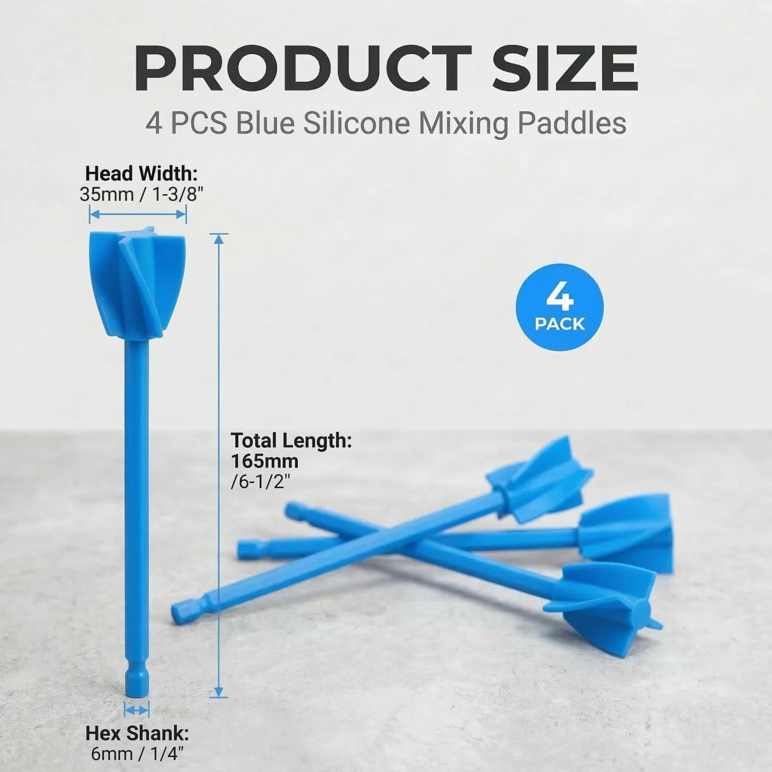 QLK 4 Piezas Mezcladores de Silicona, Paletas de Mezcla para Resina Epoxi para Taladro 1/4, Mezclador de Pintura para Pigmentos y Resina Epoxi, Accesorio Fácil de Limpiar