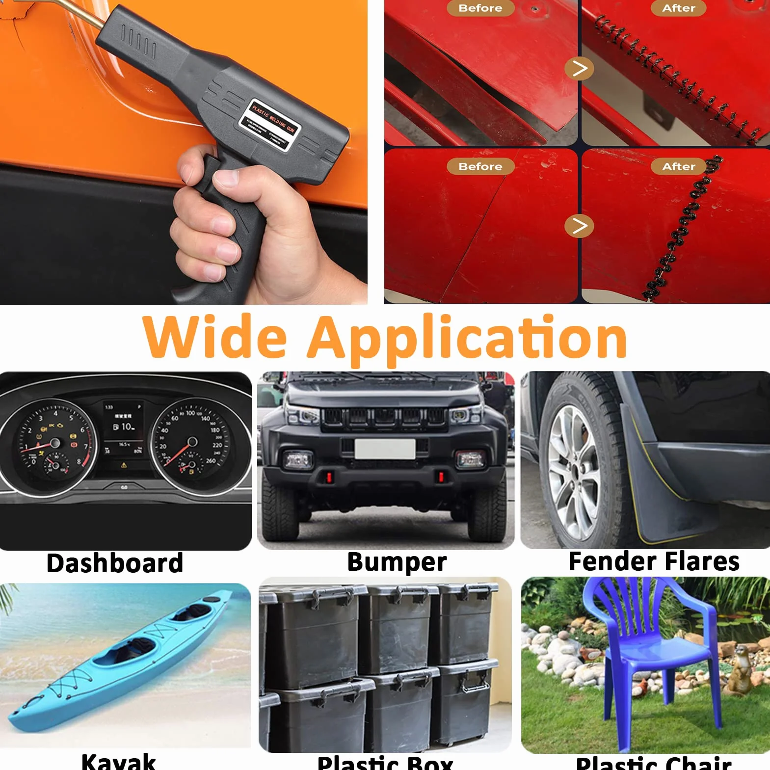 220W Soldador de Plástico, 2 en 1 Plástico Soldadura Reparando Kit con 2pcs Herramientas de Suavización, 800pcs Grapas & 64pcs Varillas Soldadura para Reparación Parachoques, Piezas de Plástico
