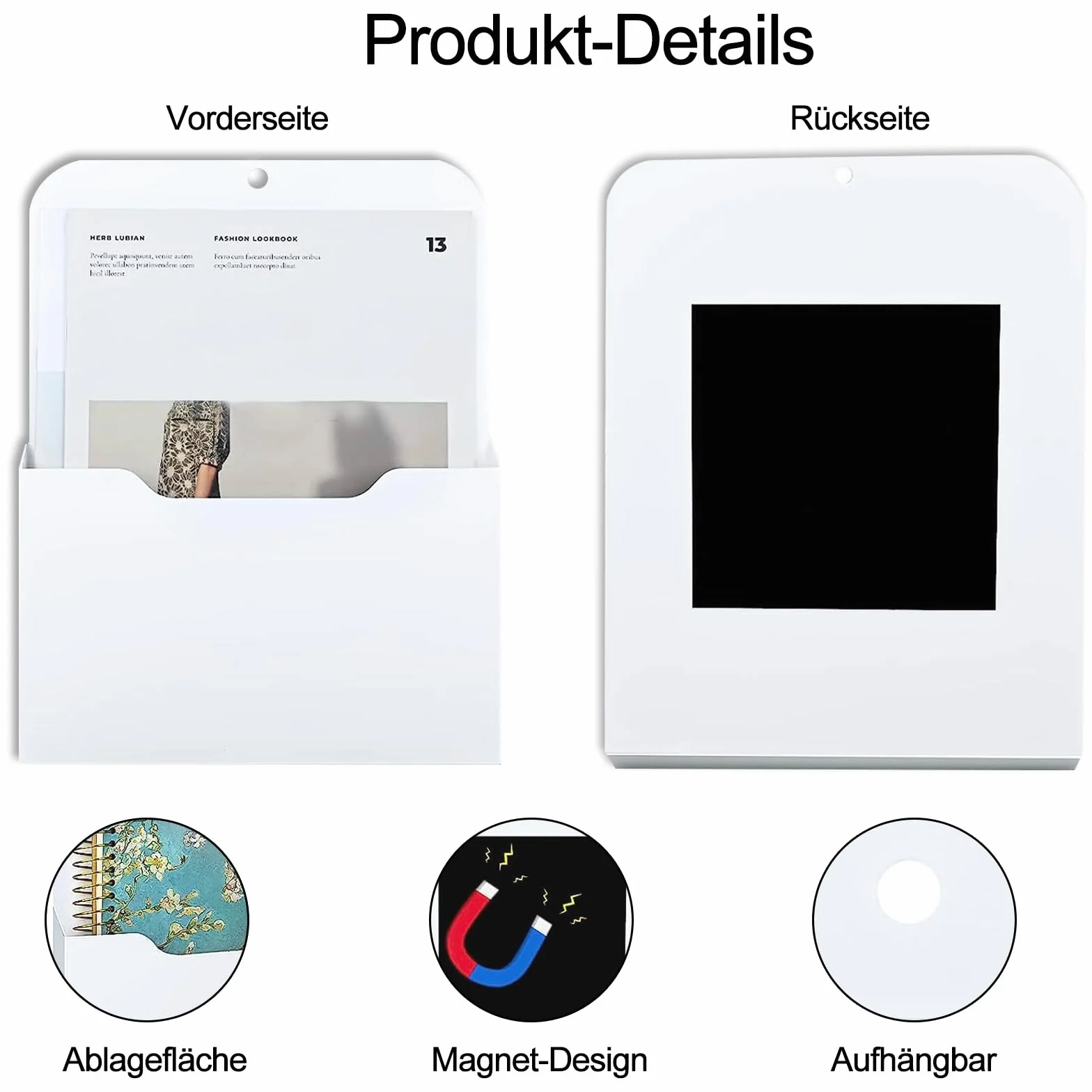 Archivador Magnético 2 Piezas Soporte para Archivos A4 con Imanes Organizador de Pared Blanco