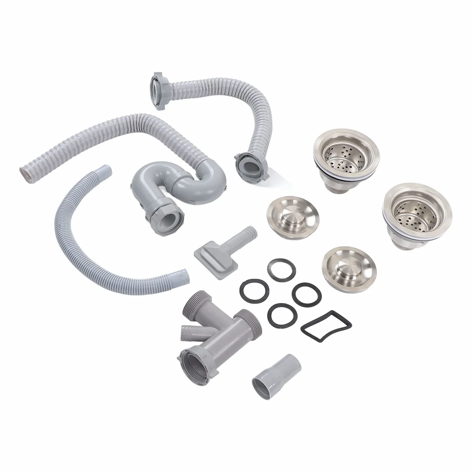 Tubo escurridor de fregadero de cocina de acero inoxidable y ABS con doble drenaje, drenaje rápido, fácil instalación para baño y hogar