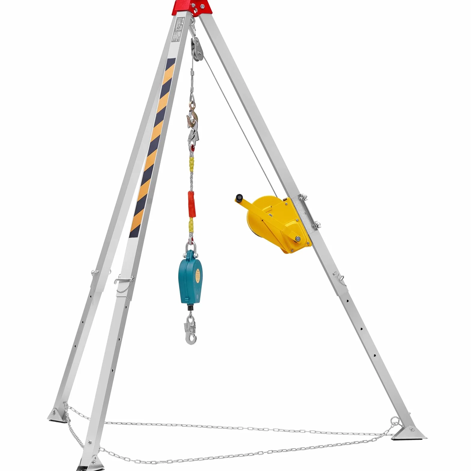 VEVOR Kit de trípode para espacios confinados, trípode de rescate de 2500 lbs, patas de 1,6 a 2,45 m, cable de 30 m, protección contra caídas de 32,8', arnés, bolsa de almacenamiento