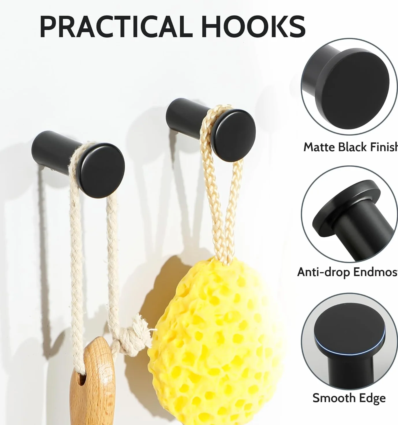 SAYAYO Gancho Pared, Colgador Pared Negro Gancho Toalla Baño de Acero inoxidable 2 Piezas Ganchos de Decoración para Baño, Dormitorio y Cocina, EGOY001Y-B-2P