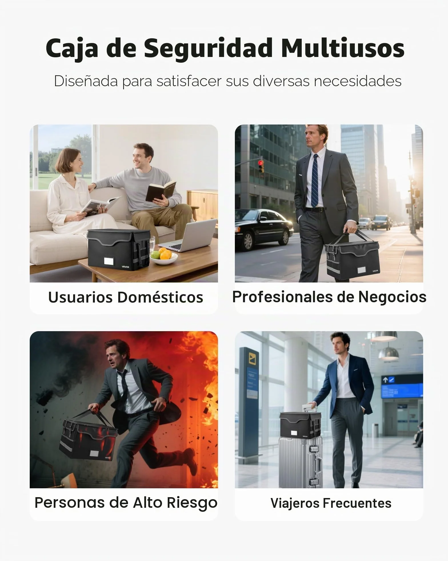 VEVOR Maletín Ignífugo para Documentos, Impermeable, con Aislamiento Térmico 1000 °C y Cerradura, Una Sola Capa, para Pasaportes, Documentos Importantes y Archivos, Negro, 330 x 405 x 262 mm