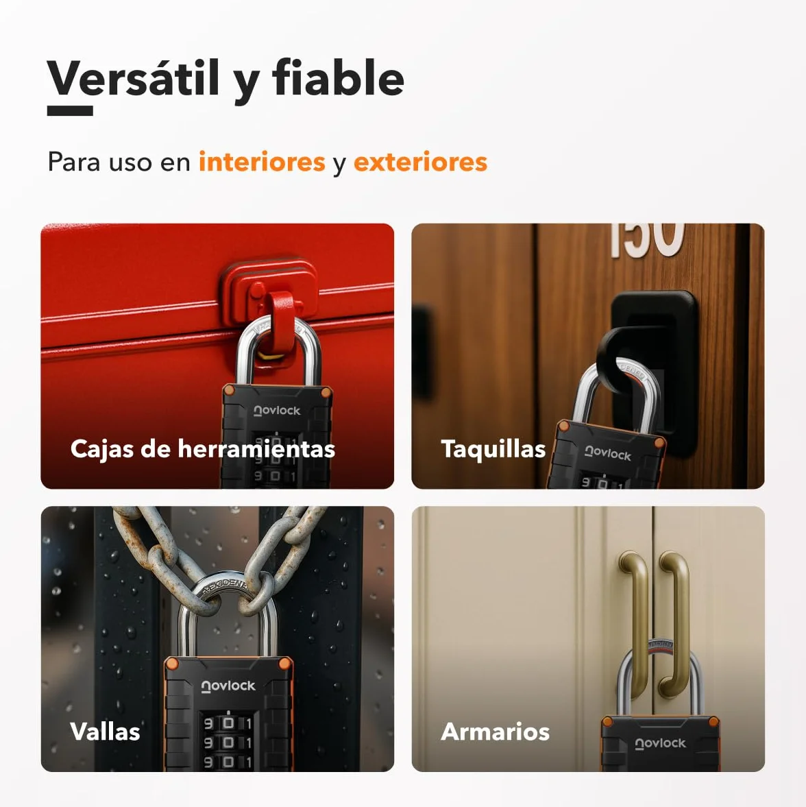 Candado de combinación para taquillas de gimnasio, escuela o trabajo, armarios, puertas, vallas y almacenes – Seguridad de 4 dígitos – Pack de 1, Negro/Naranja