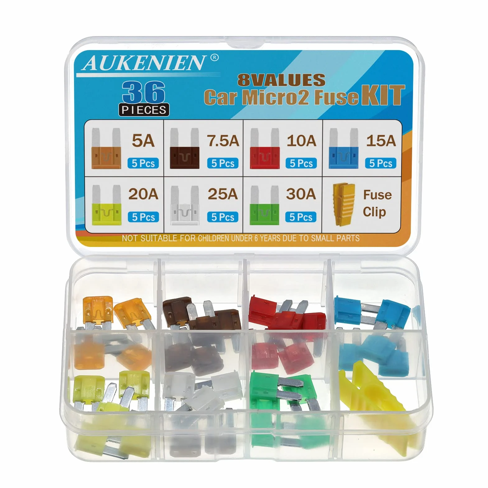 AUKENIEN Micro2 Fusibles Coche Kit 5A 7,5A 10A 15A 20A 25A 30A Fusibles 12V Micro 2 Fusible Coche para Moto Automóviles Autocaravana Caravanas Vehículos Camper