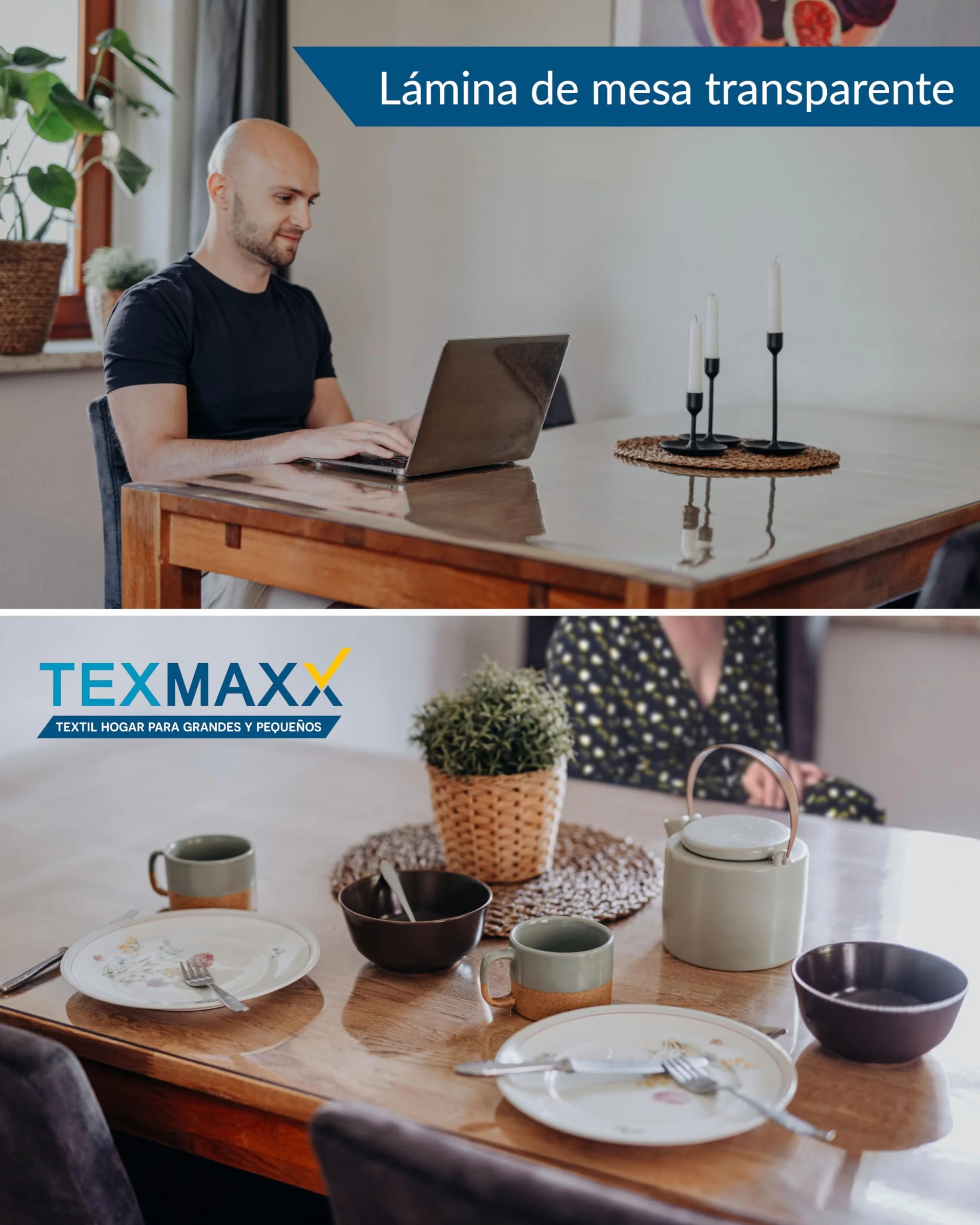 TEXMAXX Protector de Mesa Transparente 2 mm Bordes Biselados Cubierta PVC 90x140 cm