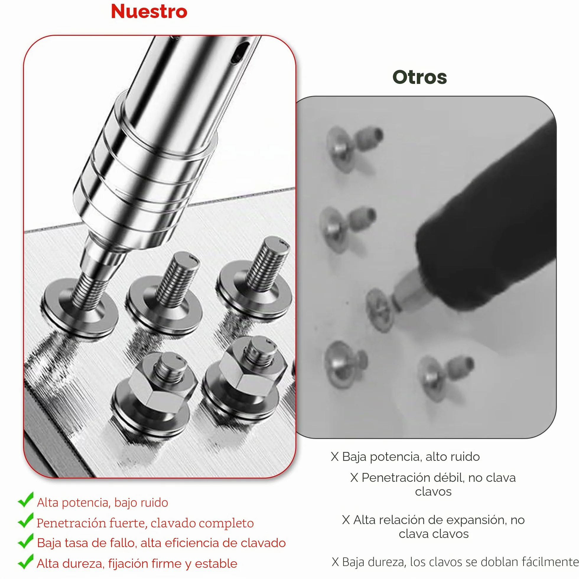 Clavos para pistola de clavos con tuercas: 100 clavos redondos de 7,3 mm para mini pistola de clavos de aire comprimido para techos, paredes, paredes de acero (plata, 100 unidades)