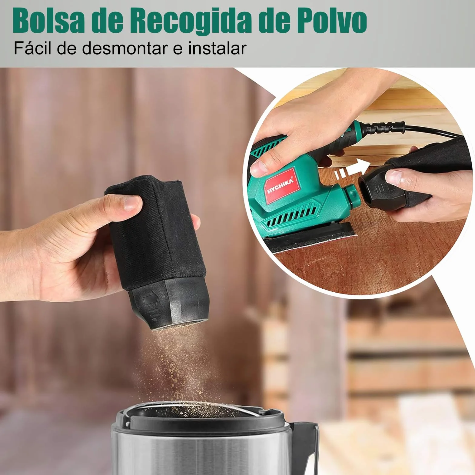 HYCHIKA Lijadora Eléctrica 200W 14000RPM con Motor de Cobre Puro, Recogida de Polvo, 12 Piezas Lija (240/120/80 Grano), Lijadora Mouse para Esquinas