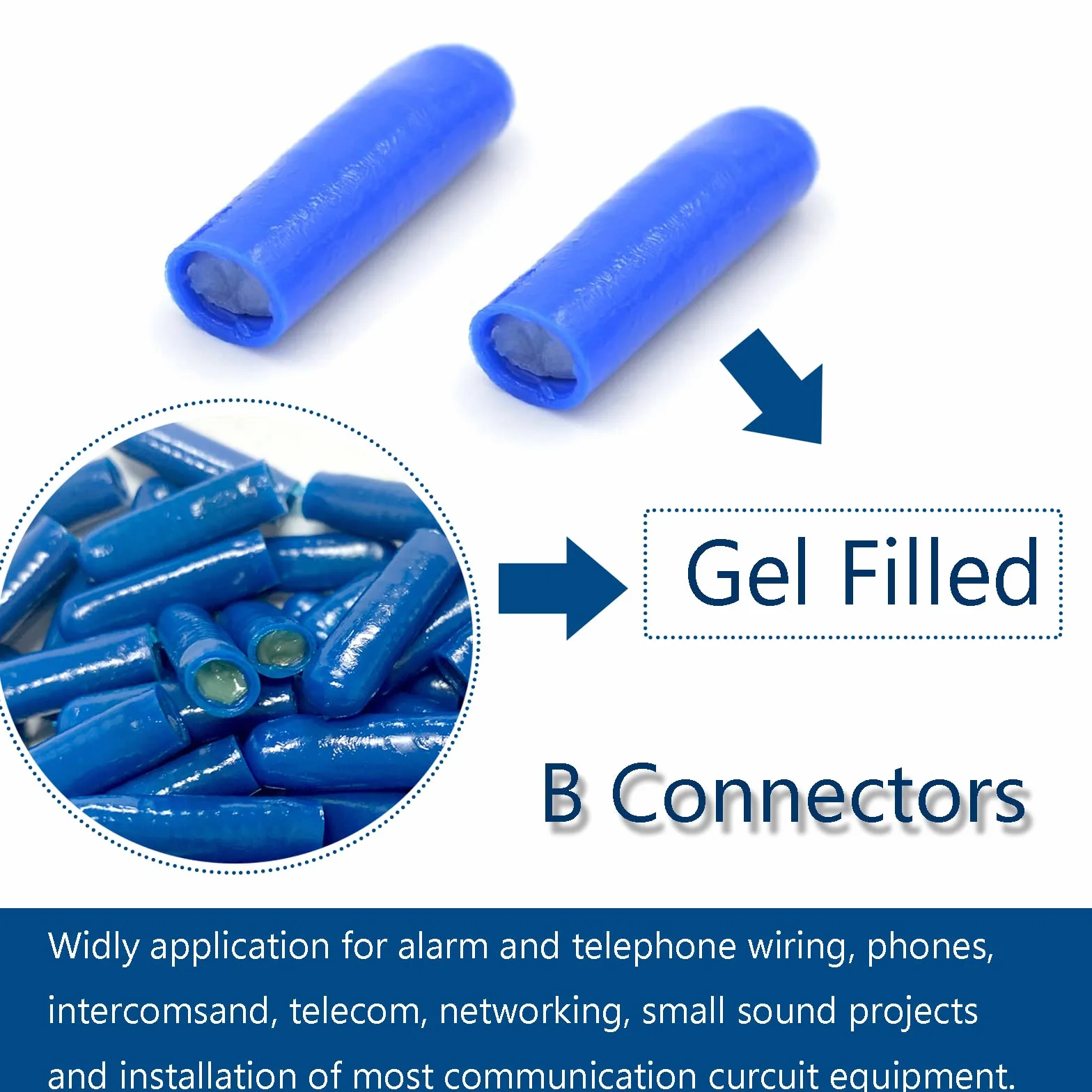 Conectores de Cable de Alambre Rellenos de Gel Tipo B, Empalme de Silicona para Alarma Telefónica para Aplicación de Bajo Voltaje, Azul (1000 Pcs)