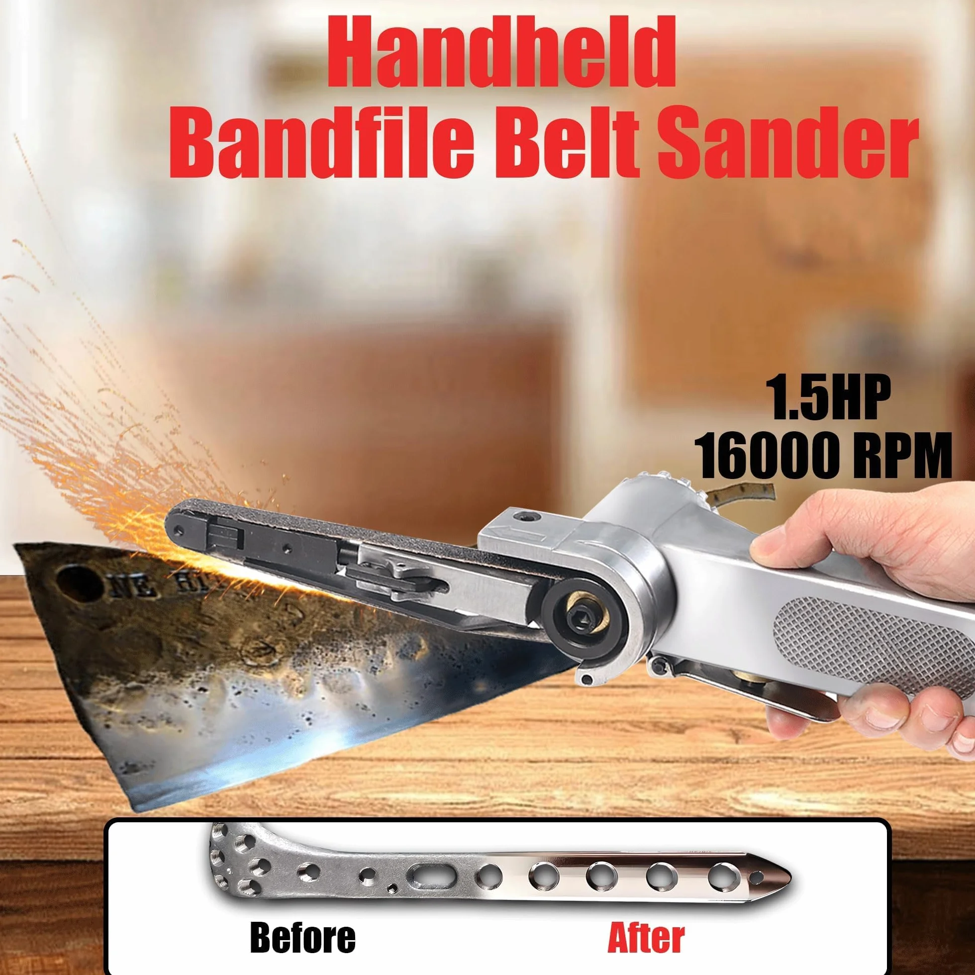 Mini Lijadora Manual de Banda con Mango Giratorio 360°, Pulidora Pequeña, Herramientas Neumáticas, Ideal para Mantenimiento de Equipos y Limpieza de Superficies