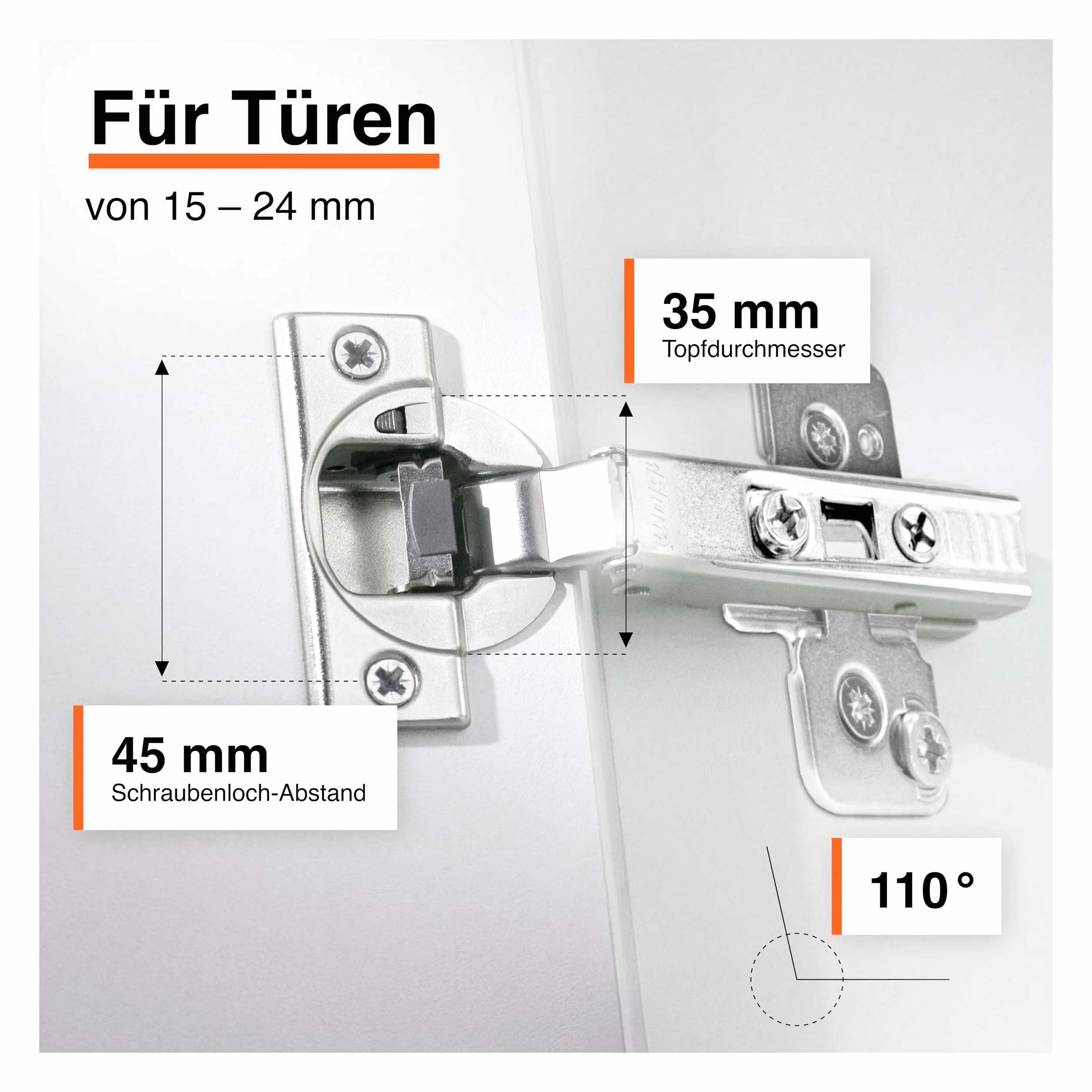 blum 10x bisagra para muebles CLIP top BLUMOTION 110° I bisagra de cazoleta Soft-close 35 mm I base en cruz CLIP montable por separado, distancia 0 mm | ajuste 3D del frente | Niquelado | angular