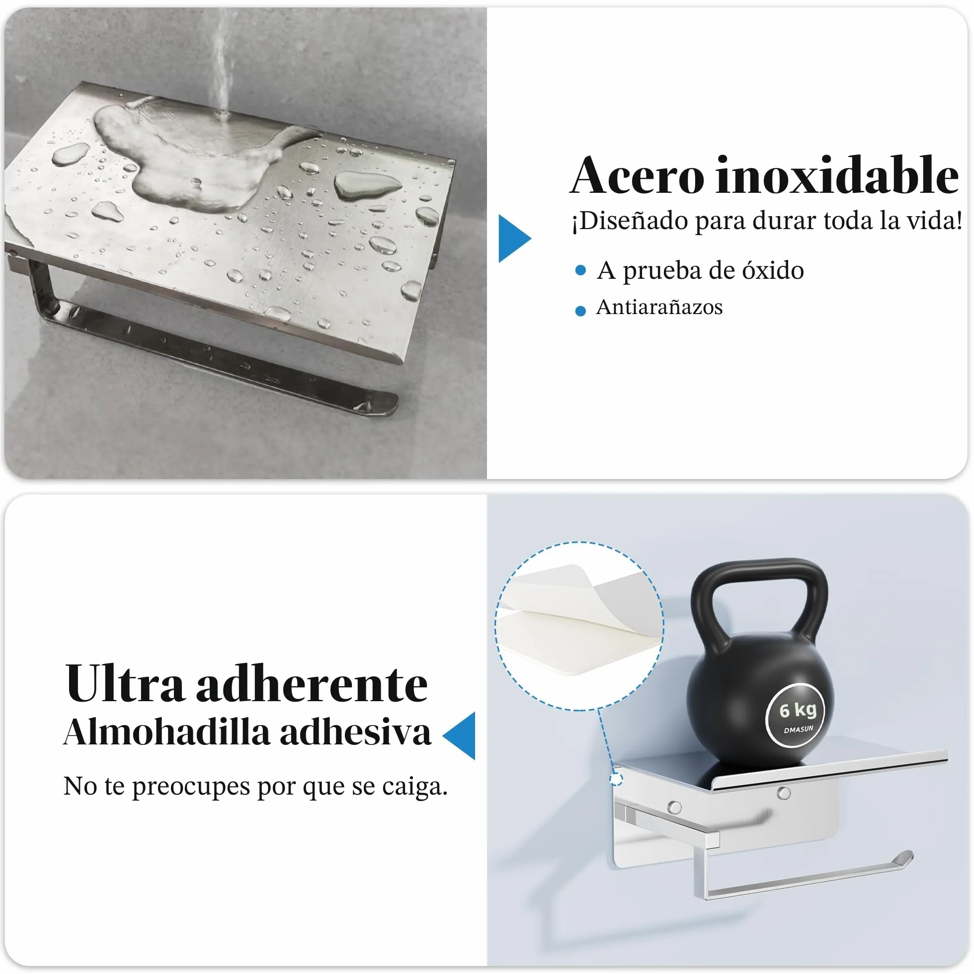 susswiff Soporte para papel higiénico con estante cromado – Soporte para rollos de papel higiénico, autoadhesivo, sin taladrar, soporte de papel higiénico para baño, acero inoxidable, plateado