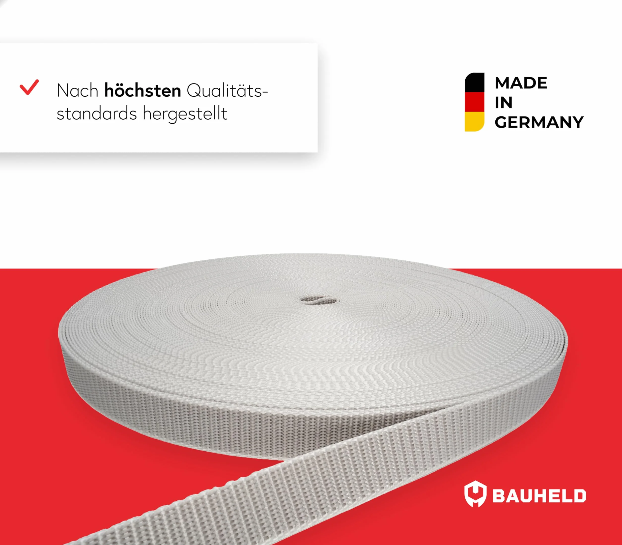 Bauheld - Correa de Persiana 23 mm para Puertas y Ventanas, Fabricado en Alemania, Cinta Gris de Alta Resistencia y Estabilidad UV