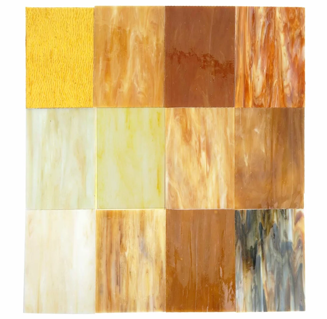 Lanyani Láminas de vidrio de colores ámbar surtidas, 10 x 15 cm, vidrio artístico opalescente estilo Tiffany, texturas mixtas, paquete de 10 unidades