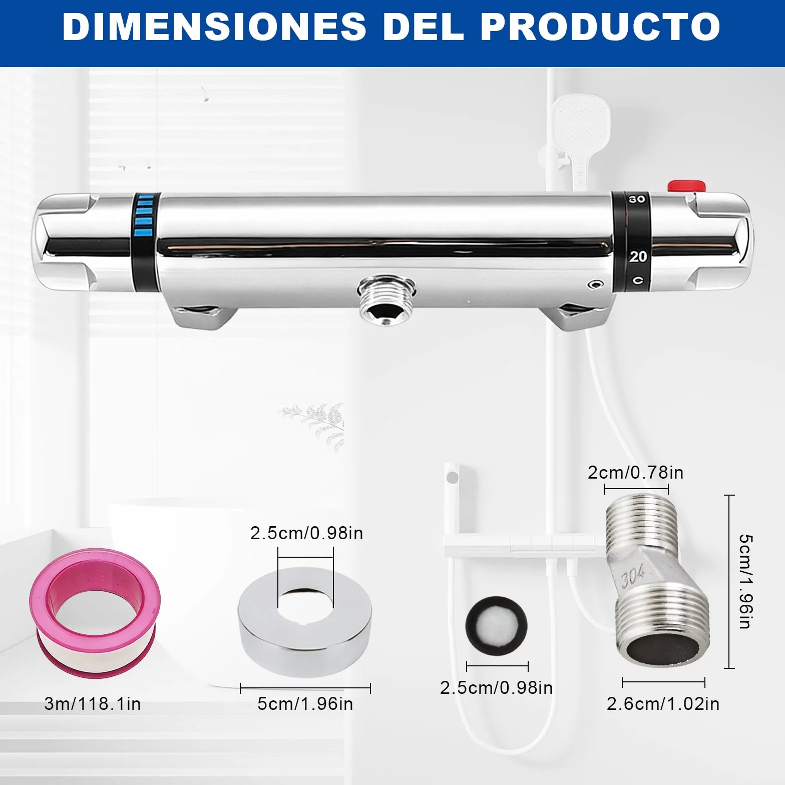 Grifo Ducha Termostato, Salida de Válvula G1/2 ", Mezclador Termostatico de Ducha de Sobrepared, Mezclador de Ducha de Latón con Bloqueo de Seguridad a 38 °C, Adecuado para baño, Cocina, Ducha