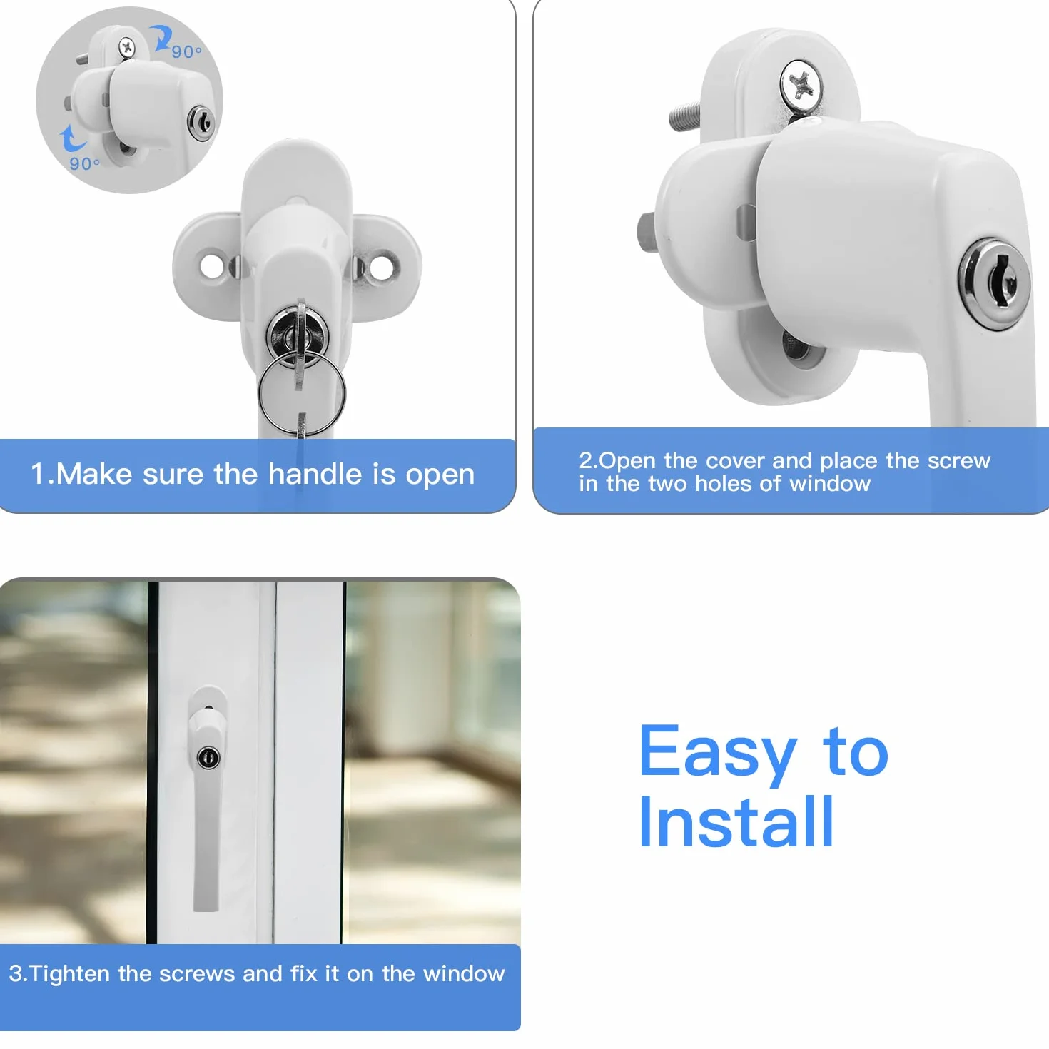 Sonnewelt 4 tiradores de seguridad para ventana con cerradura, aluminio, seguridad infantil con cerradura de 35 mm de longitud, cierre con llave, mango de ventana blanco