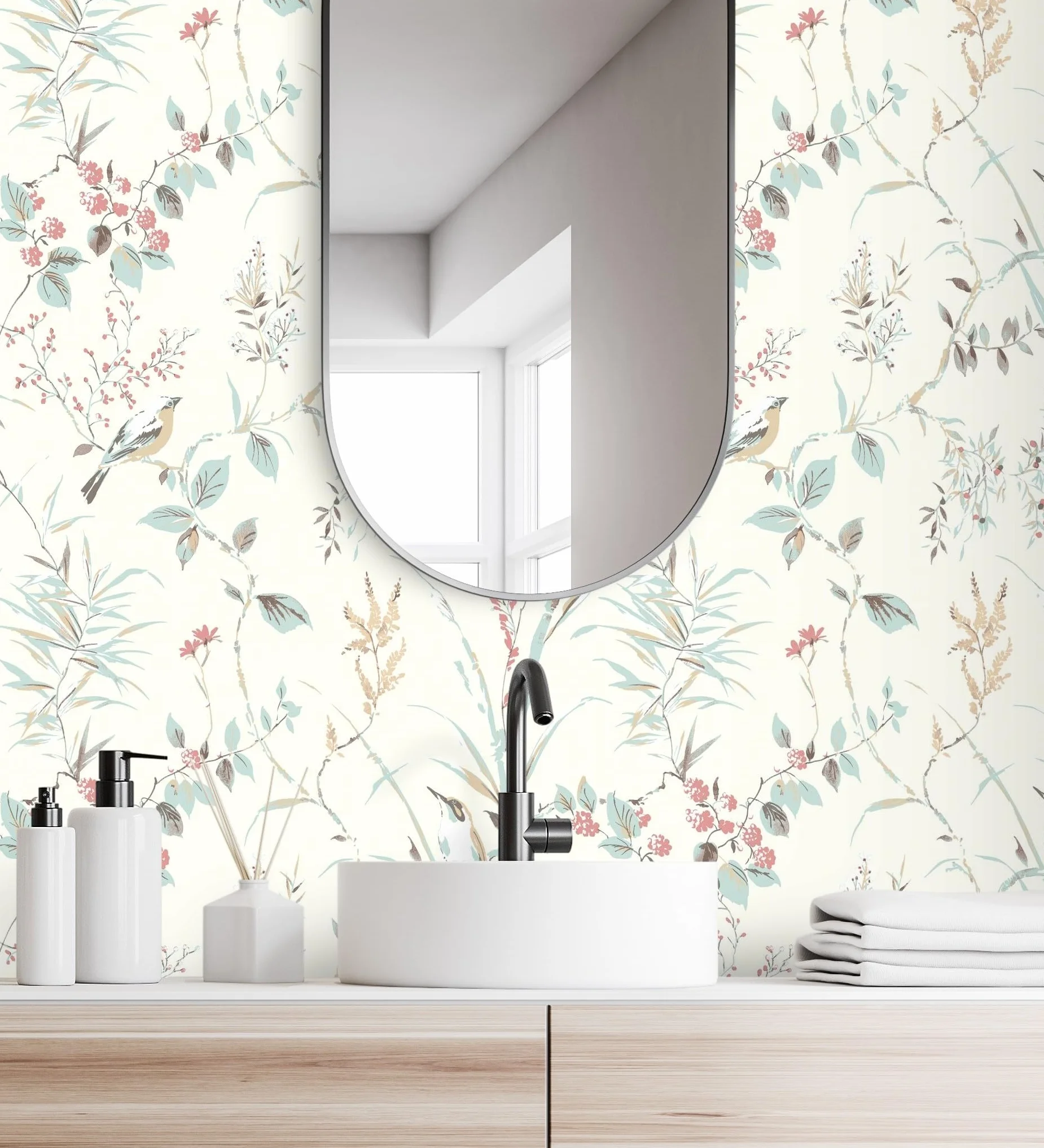 GAULAN 681950 - Papel pintado de ramas flores y pájaros estilo romántico para pared salón dormitorio pasillo comedor - Rollo de 10 m x 0,53 m