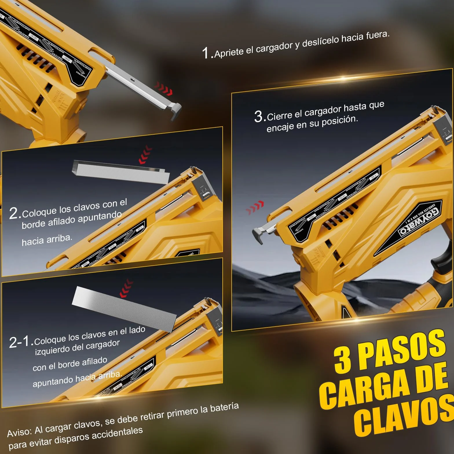 3-In-1 Clavadora Electrica de Clavos - Pistola de Clavos Bateria 21V con 2 x 2.0Ah Baterías, con 1000 Clavos Rectos 18GA, 1000 Grapas en U Tipo 140 y 1000 Grapas en U Tipo 53 para Carpintería