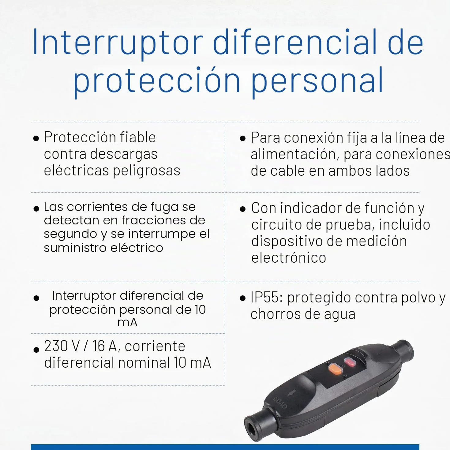 as - Schwabe PRCD interruptor diferencial portátil 10 mA - activación rápida <30 ms - para montaje en cable hasta 3G2,5-230 V / 16 A - protección personal - resistente al polvo y agua IP66, 45221