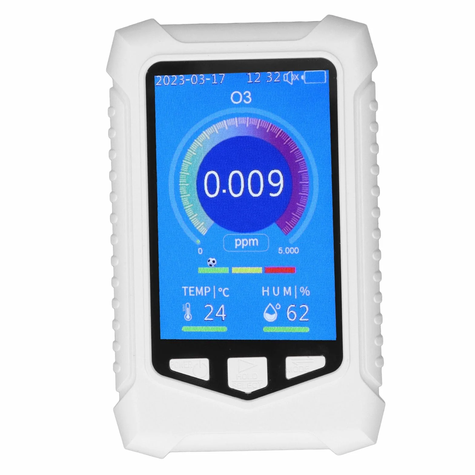 Detector de Ozono Portátil con Pantalla LCD, Medidor O3 en Tiempo Real, Autocalibración, Carga USB