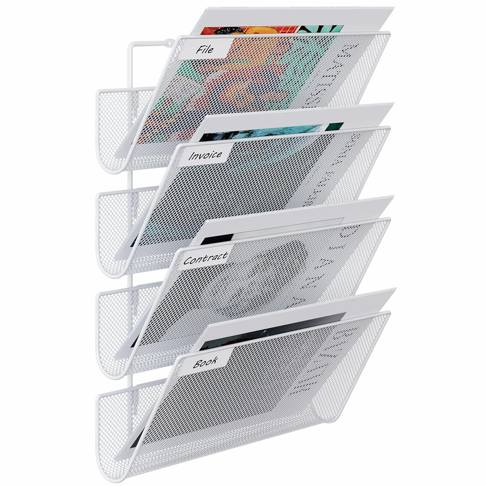 EasyPAG Archivador de Pared 3 Compartimentos Metal Malla A4 Oficina Organizador Documentos Blanco